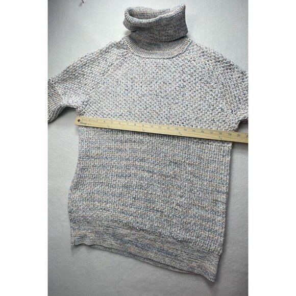 PrAna Abelle Sweater Tunic Sz M Turtleneck Blue White Organic Cotton Ombré Knit - Picture 4 of 7
